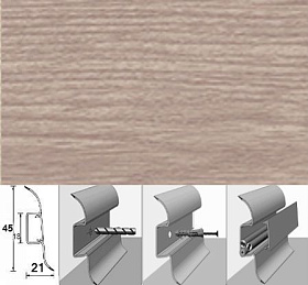 Напольный плинтус Идеал Альфа (пластиковый с кабель-каналом) 215 Дуб снежный, 1 м.п.